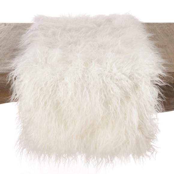 Amazon.com: yuboo White Fur Table Runner, Spring Easter  Occasion Gallery Ivory 100% Acrylic Faux Mongolian Fur Table Runner 16 x 90 inch